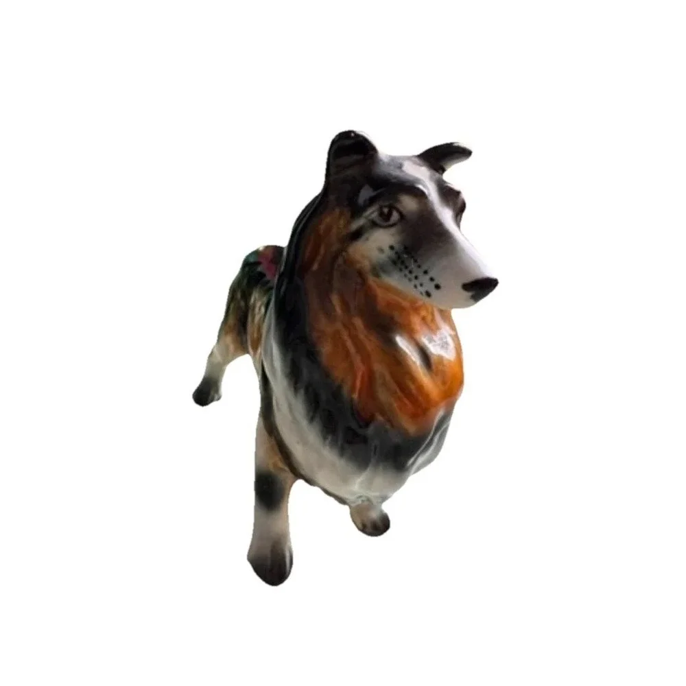 Licensed Tricolor Sheltie Sheepdog Glossy Standing Pride Pose Porcelain Figurine